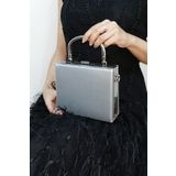 NAZART Kadın Gümüş Kumaş Abiye Clutch Çantası