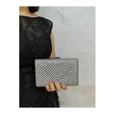 NAZART Kadın Gümüş Taşlı Abiye Clutch Portföy El Gece Düğün Nişan Çantası