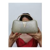 NAZART Kadın Kumsim Altın Gold Simli Abiye Clutch Portföy El Düğün Nişan Gece Çantası