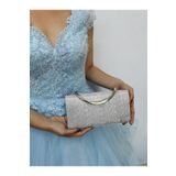 NAZART Kadın Lazer Gümüş Abiye Clutch Portföy Gece Çantası