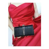 NAZART Kadın Lazer Siyah Abiye Clutch Portföy El Düğün Nişan Gece Çantası