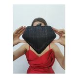 NAZART Kadın Lazer Siyah Abiye Clutch Portföy Gece Çantası