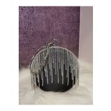 NAZART KADIN LÜKS TAŞLI SATEN SİYAH YUVARLAK ABİYE CLUTCH PORTFÖY ABİYE GECE DÜĞÜN ÇANTASI
