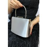 NAZART Kadın Saten Gümüş Abiye Clutch Portföy Bayan Çantası