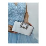 NAZART KADIN SATEN GÜMÜŞ ABİYE TAŞLI TOKALI CLUTCH PORTFÖY EL DÜĞÜN NİŞAN GECE ÇANTASI