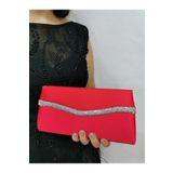 NAZART Kadın Saten Kırmızı Taşlı Abiye Clutch Portföy El Gece Düğün Nişan Çantası