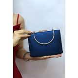 NAZART Kadın Saten Lacivert Abiye Clutch Portföy Bayan Çantası