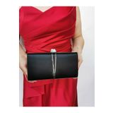 NAZART Kadın Saten Siyah Abiye Clutch Portföy El Düğün Nişan Gece Çantası