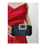 NAZART KADIN SATEN SİYAH ABİYE TAŞLI TOKALI CLUTCH PORTFÖY EL DÜĞÜN NİŞAN GECE ÇANTASI