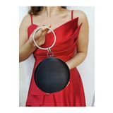 NAZART Kadın Saten Siyah Yuvarlak Abiye Clutch Portföy Çantası