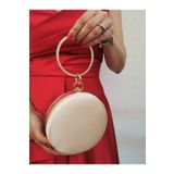 NAZART Kadın Saten Ten Yuvarlak Abiye Clutch Portföy Çantası