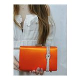 NAZART Kadın Saten Turuncu Taşlı Abiye Clutch Portföy El Gece Düğün Nişan Çantası