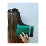 NAZART Kadın Saten Yeşil Taşlı Abiye Clutch Portföy El Gece Düğün Nişan Çantası