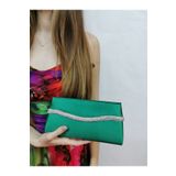 NAZART Kadın Saten Yeşil Taşlı Abiye Clutch Portföy El Gece Düğün Nişan Çantası