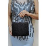 NAZART Kadın Siyah Kum Sim Abiye Clutch Çantası