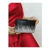 NAZART Kadın Siyah Taşlı Abiye Clutch Portföy El Gece Düğün Nişan Çantası