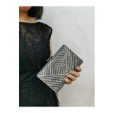 NAZART Kadın Taşlı Platin Abiye Clutch Portföy El Gece Düğün Nişan Çantası