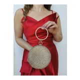 NAZART Kadın Yuvarlak Altın Gold Taşlı Bilezik Aksesuarlı Abiye Clutch Portföy Çantası