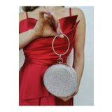 NAZART Kadın Yuvarlak Gümüş Taşlı Bilezik Aksesuarlı Abiye Clutch Portföy Çantası