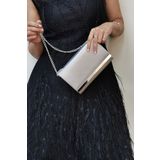 NAZART Kumaş Gümüş Abiye Bayan Clutch Portföy Çanta