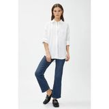 Nazen Giyim Oversize Cepli Pamuklu Beyaz Kadın Gömlek 3SAK60220PW - 36
