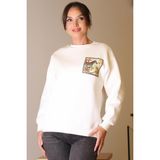 Nazen Giyim Zebra Baskılı Taşlı Ekru Kadın Sweatshirt 5590-2K5