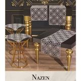 Nazen Model Bej 5 Parça Tül İşlemeli Runner Seti Zarif Salon Takımı