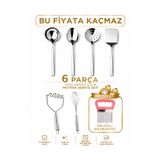 NAZLIM 6 Parça Paslanmaz Çelik Mutfak Servis Seti – Patates Ezici, Çırpıcı ve Dalgalı Dilimleyici Hediyeli