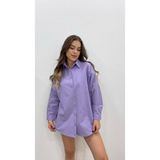 Nazline Kadın Oversize Basic Uzun Kol Gömlek - XL - Lila