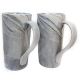 NBABSR 20oz Büyük Kahve Kupaları, Mermer Seramik Kahve Kupası 2'li Set, Ekstra Büyük Saplı Yenilikçi Porselen Uzun Çay Bardakları - Modern, Mutfak Ev Ofisi için Şık ve Atmosferik, Gri