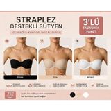 Nbb 3520 Destekli Mikro Dolgulu Straplez Sütyen - 90B - Siyah - Beyaz - Ten