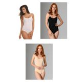 NBB 3'lü Paket Kadın İp Askılı Pamuklu Likralı Çıtçıtlı Body, Beyaz-Siyah-Ten, M Beden
