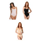 NBB 3'lü Paket Kadın İp Askılı Pamuklu Likralı Çıtçıtlı Body, Beyaz-Siyah-Ten, XL