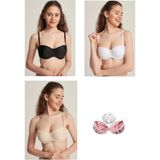 NBB Kadın Siyah Straplez Sütyen %80 Polyester %20 Elasthan Destekli Dolgulu Gün Boyu Destek 350620 - 90B - Siyah - Beyaz - Ten