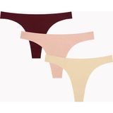 NBB Ten Bordo Cappuccino 3lü Lazer İz Yapmaz Kesim Tanga - Ten - Bordo - Cappuccino