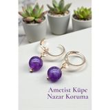 NBS Beautiful Naturel Stones Ametist Gerçek Küpe Nazar Enerji Pozitiflik ( Altın Kaplama ) 8 mm