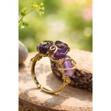 NBS Beautiful Naturel Stones Ametist Yüzük Ayarlanabilir Doğal Taş Gold Renk ( Bakır Üstü Kaplama )
