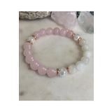 NBS Beautiful Naturel Stones Aşk,Mutluluk Mıknatısı Doğal Taş Bileklik ( Pembe Kuvars , necef, ay taşı ) 8 mm