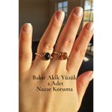 NBS Beautiful Naturel Stones Bakır Akik Yüzük 2 Adet ( Siyah , Kahverengi ) Ayarlanabilir El İşçiliği