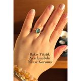 NBS Beautiful Naturel Stones Bakır Akuamarin Renk Yüzük Ayarlanabilir % 100 Hakiki Bakır Doğal taş