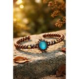 NBS Beautiful Naturel Stones Bakır Bileklik ( Saf ) Ayarlanabilir Kedi Göz Antik Benzersiz Tasarım Burma ( Nazar )