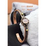 NBS Beautiful Naturel Stones Bakır Bileklik ( Saf ) Ayarlanabilir Pembe Kuvars Taşı Antik Benzersiz Tasarım ( Nazar )