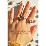 NBS Beautiful Naturel Stones Bakır Gerçek Akik , Kedi Gözü , Selenit 3 Adet Yüzük El İşçiliği ( Hediyelik , Günlük, Özel Günler )