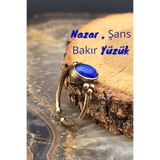 NBS Beautiful Naturel Stones Bakır Mavi Kedi Zarif, İnce Tasarım Trend Yüzük Ayarlanabilir ( Hediye , Günlük , Kombin)