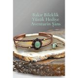 NBS Beautiful Naturel Stones Bakır Saf Bileklik Aventurin ( Yüzük Hediyeli ) Ayarlanabilir Özel Tasarım Çok Kaliteli