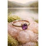 NBS Beautiful Naturel Stones Bakır Saf Yüzük Mor Taşlı Vintage Ayarlanabilir Yüzük
