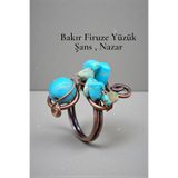 NBS Beautiful Naturel Stones Firuze Bakır Yüzük Ayarlanabilir Gerçek Doğal Taş Bakır