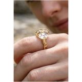 NBS Beautiful Naturel Stones Kristal Kuvars Ayarlanabilir Yüzük Bakır Üstü Kaplama Gold Renk Doğal taş