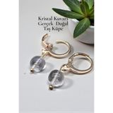 NBS Beautiful Naturel Stones Kristal Kuvars Doğal Taş Küpe Altın Renk 8 mm