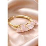 NBS Beautiful Naturel Stones Pembe Kuvars Yüzük Ayarlanabilir Bakır Üstü Kaplama Doğal Taş Yüzük Gold Renk